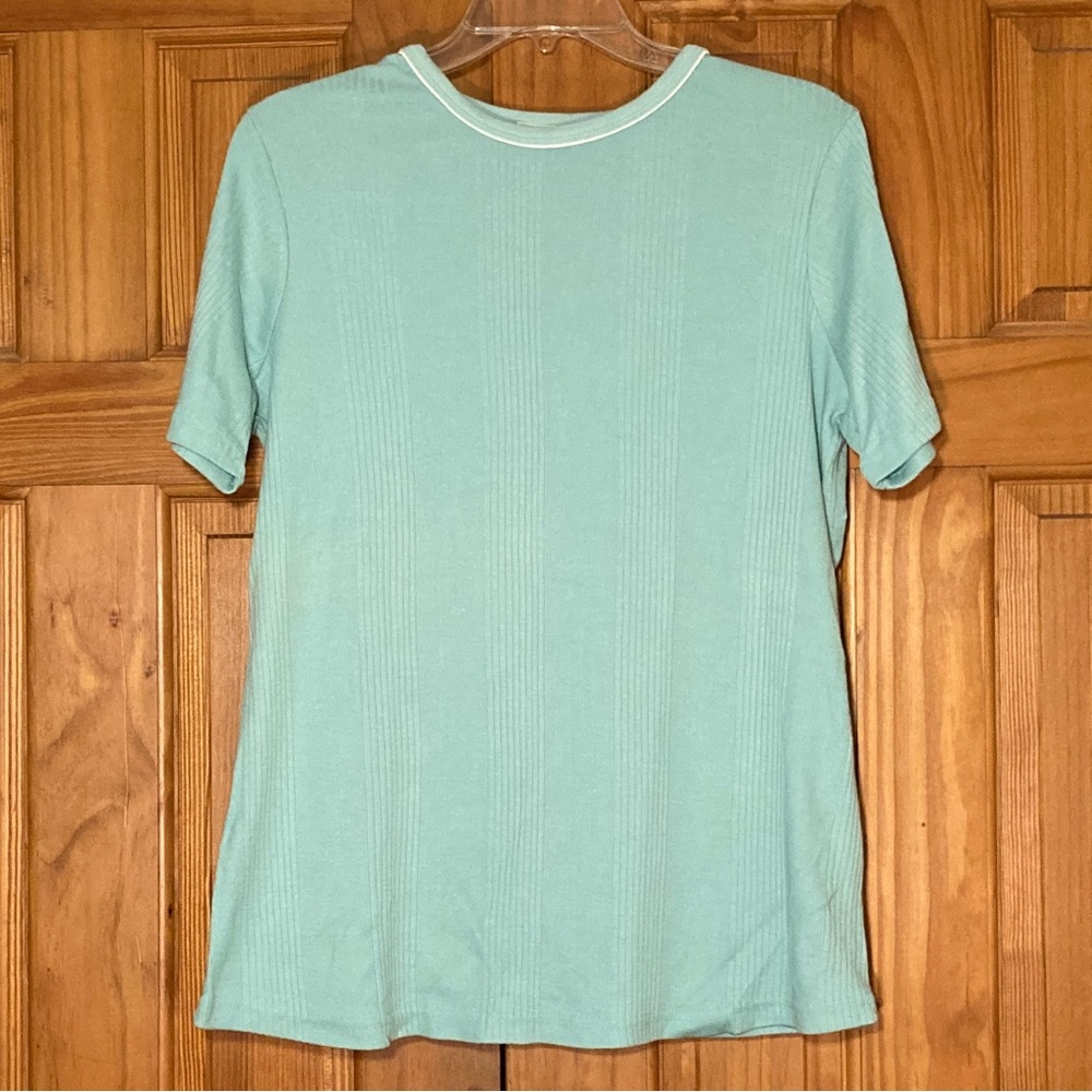 NWOT Basic Editions Vintage 90s Top Short Sleeve Light Blue Green Size L Large